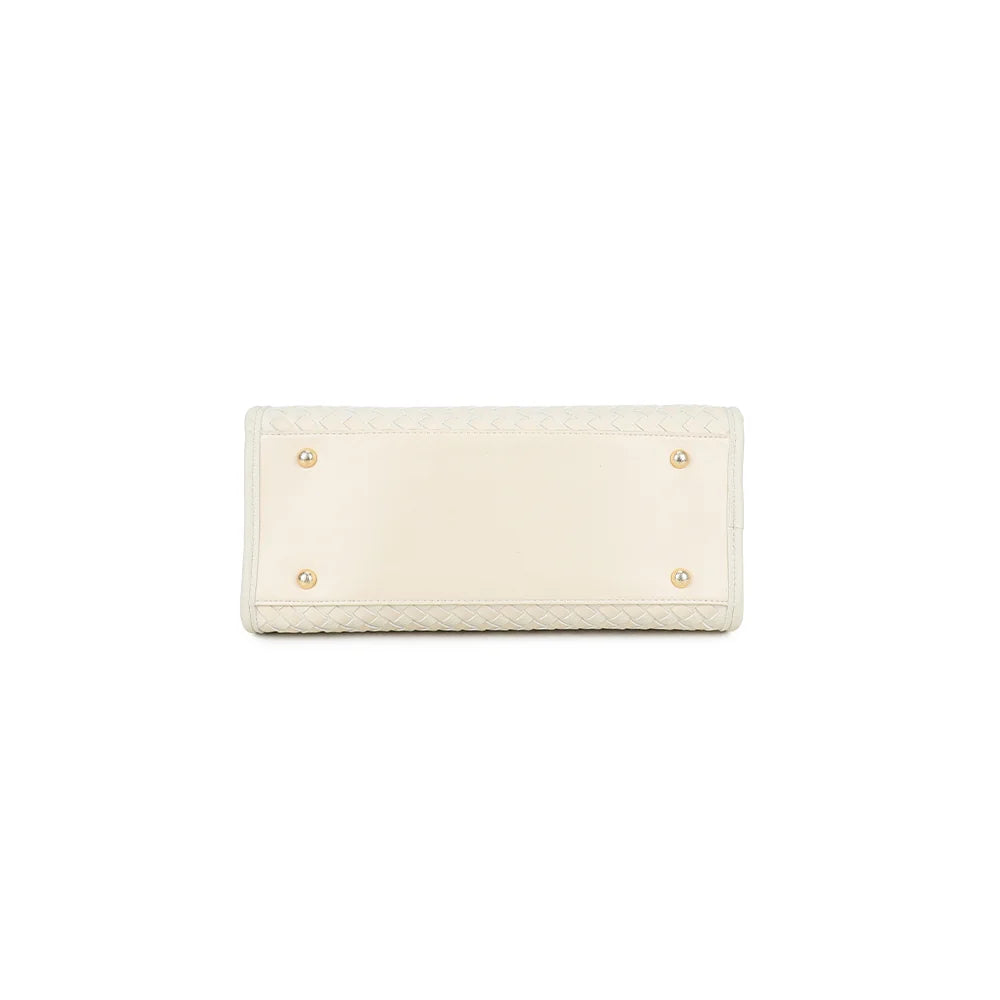 Dessous de Juliette beige : base du sac tressé, 31 cm de large pour 11 cm de profondeur – réf. DG-5818