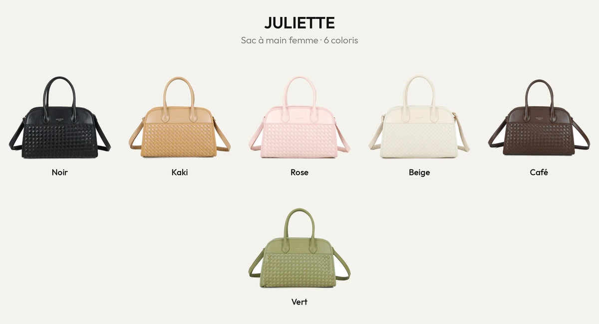 Sac à main femme Juliette à façade tressée, en 6 coloris : noir, khaki, rose, beige, coffee et vert – Gallantry Paris – réf. DG-5818