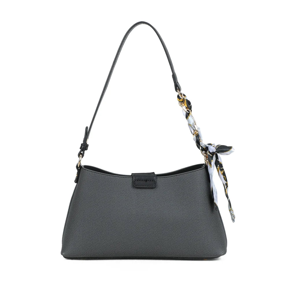 Dos du sac Kael noir : toile texturée unie et finitions synthétiques lisses – réf. A-9155