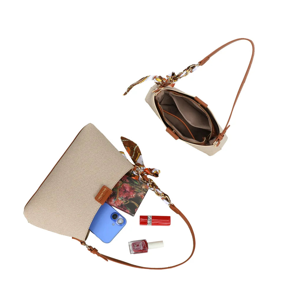 Intérieur du Kael taupe/marron : fermeture zippée et poches plaquées pour les essentiels – réf. A-9155