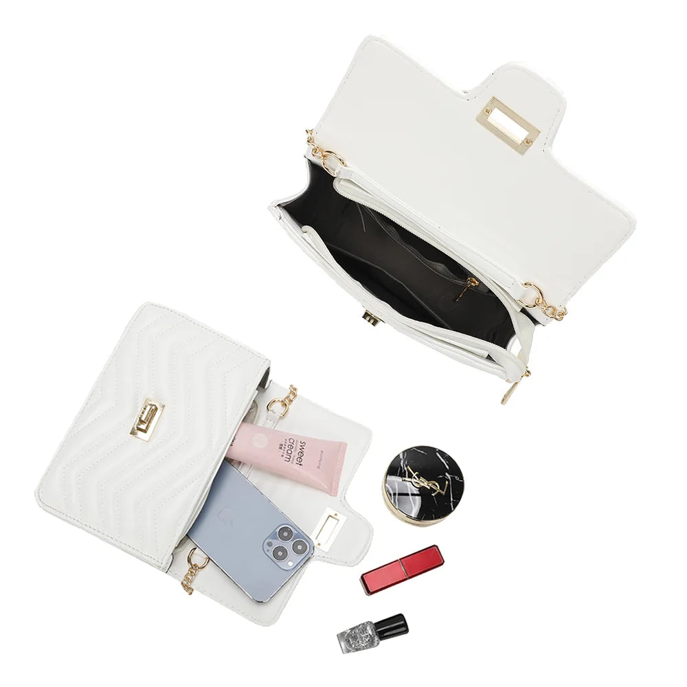 Intérieur de L’Allegra blanc : compartiment principal et poche zippée pour le téléphone – réf. C-0159