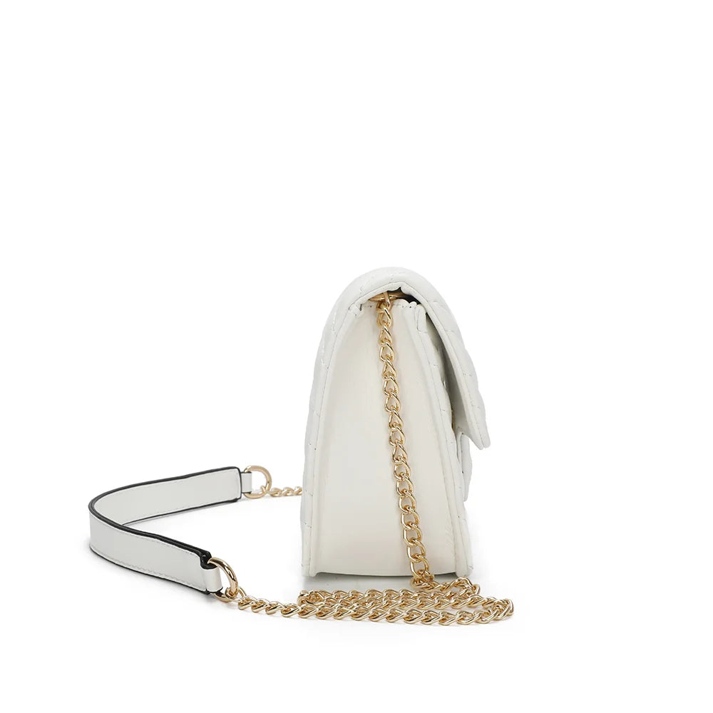 Profil de L’Allegra blanc : 8 cm de profondeur et chaîne dorée attachée sur le côté – réf. C-0159