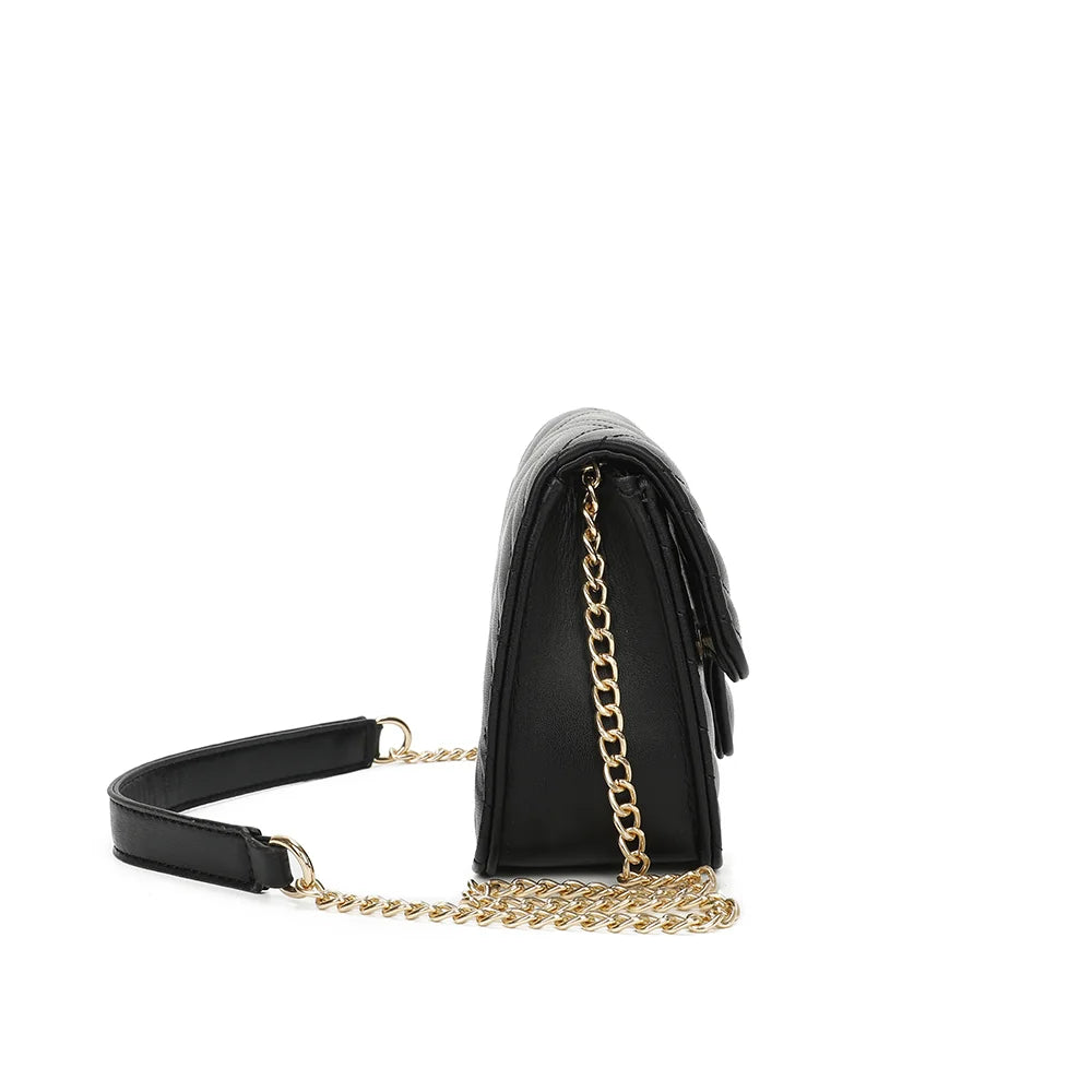 Profil de L’Allegra noir : 8 cm de profondeur et chaîne dorée attachée sur le côté – réf. C-0159