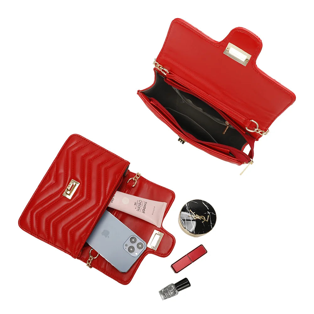 Intérieur de L’Allegra rouge : compartiment principal et poche zippée pour le téléphone – réf. C-0159