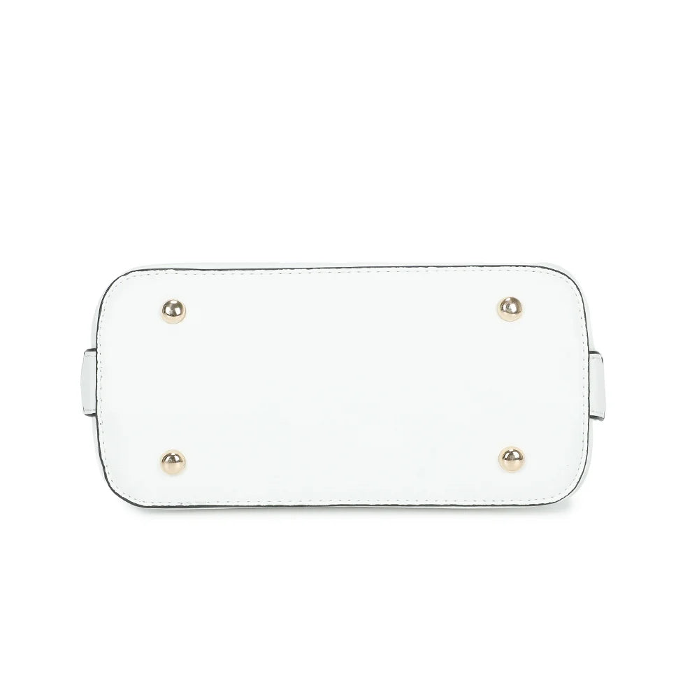 Dessous de L'Éclat Mini blanc : base plate posée sur des pieds métalliques dorés – réf. DQ-8596-5