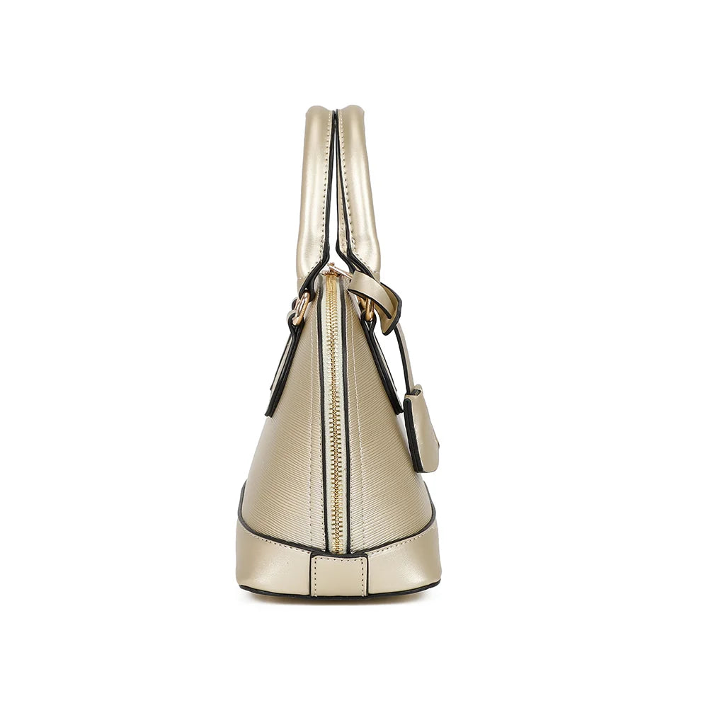 L'Éclat Mini bronze de profil : fermeture éclair qui suit l’arrondi du sac sur les côtés – réf. DQ-8596-5