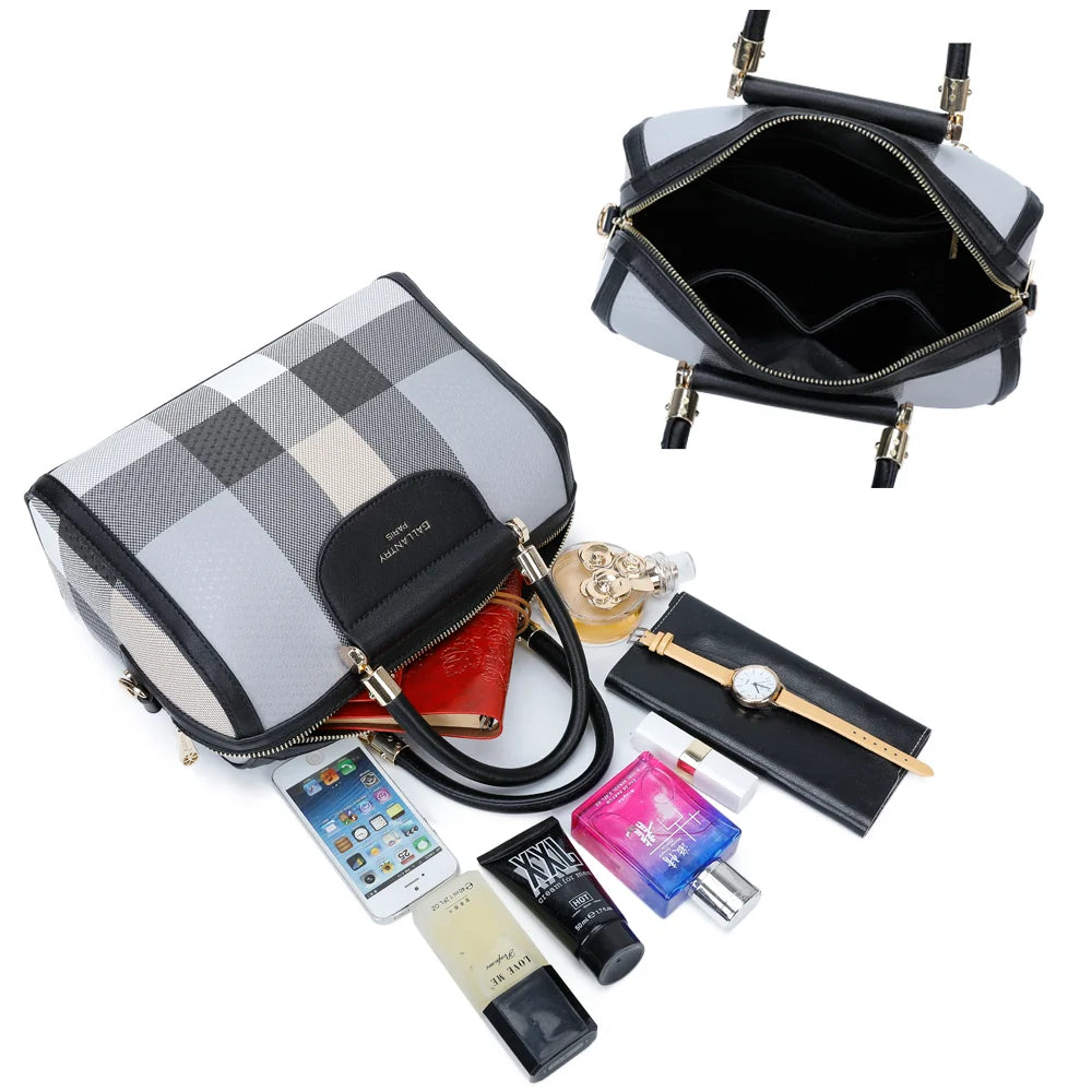 Intérieur zippé du sac L'écossaise gris/noir : compartiment spacieux avec poches plaquées – réf. M-9364-5