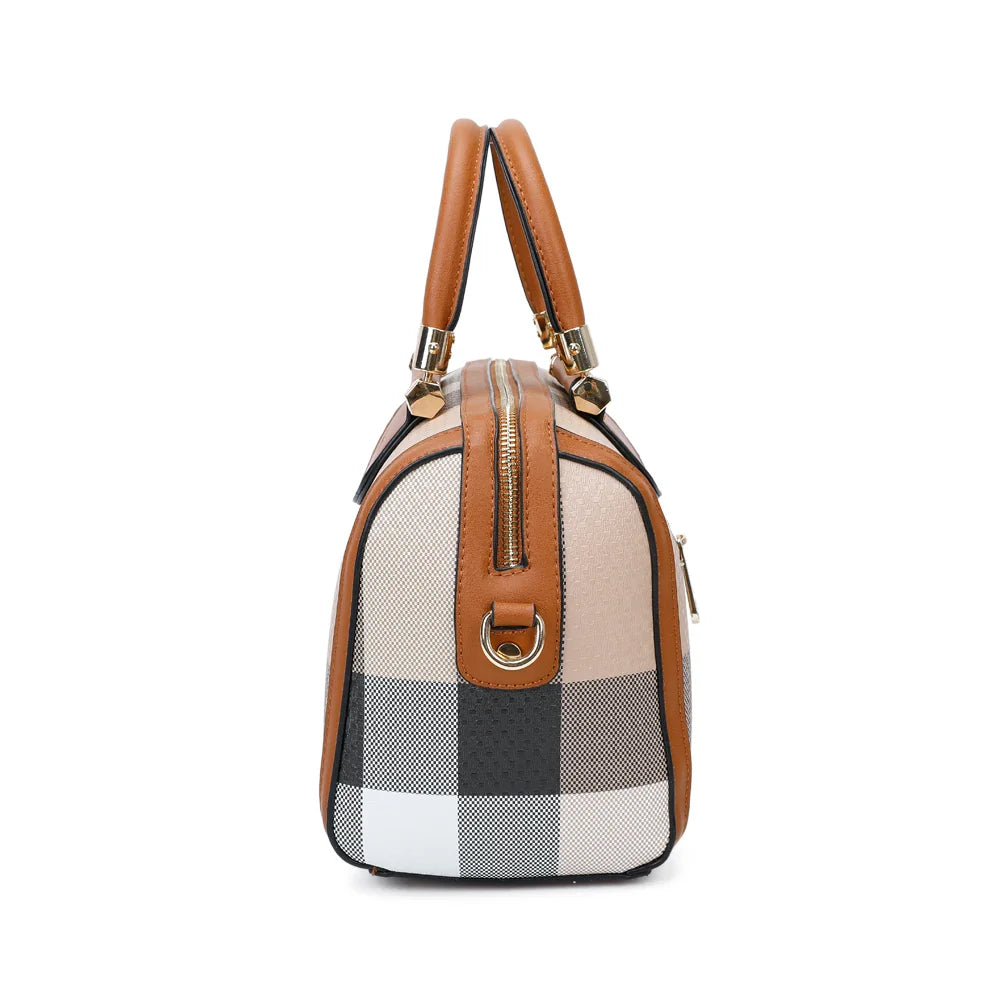 Côté du sac L'écossaise taupe/marron avec anneau doré et mousqueton pour accrocher la bandoulière – réf. M-9364-5