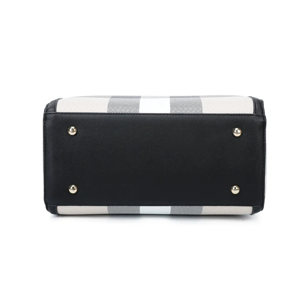 Dessous du sac L'écossaise taupe/noir, base plate qui garde la forme bowling bien structurée – réf. M-9364-5