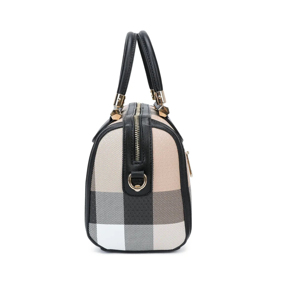 Côté du sac L'écossaise taupe/noir avec anneau doré et mousqueton pour accrocher la bandoulière – réf. M-9364-5