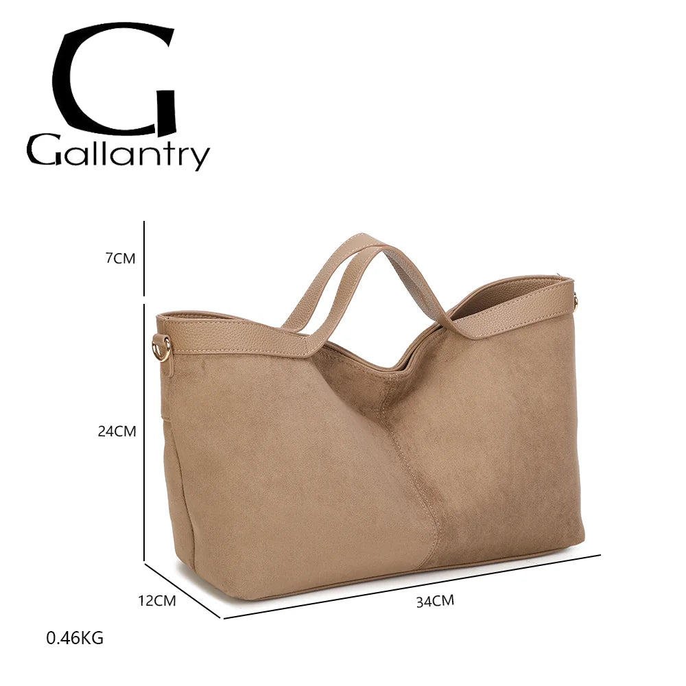 Dimensions de L'Élancée taupe foncé : 34 × 12 × 24 cm, anses de 7 cm, poids 0,46 kg – réf. KJ-62084