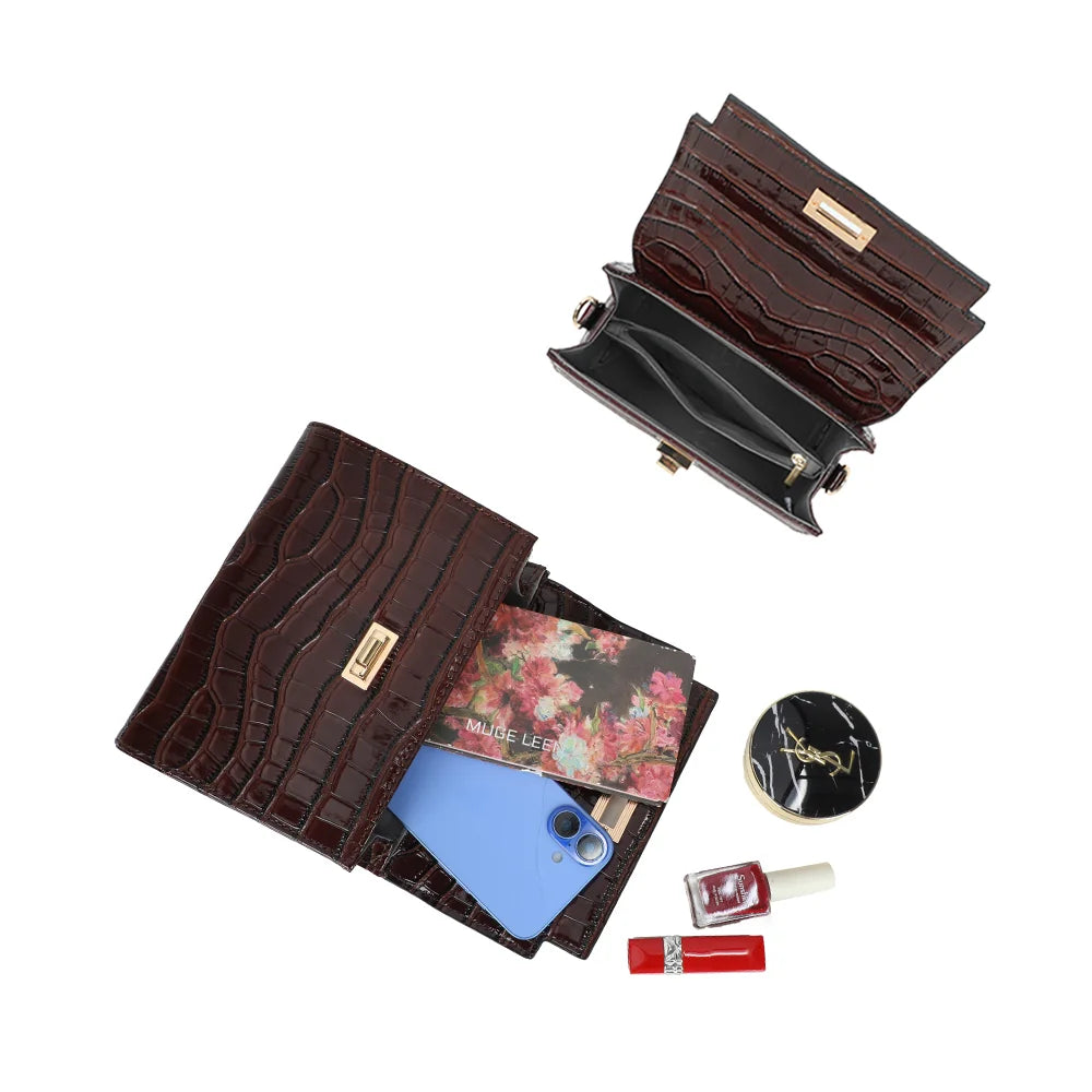 Intérieur compartimenté du sac L'Éxotique café avec poche zippée pour téléphone et essentiels – réf. HY-5413-3