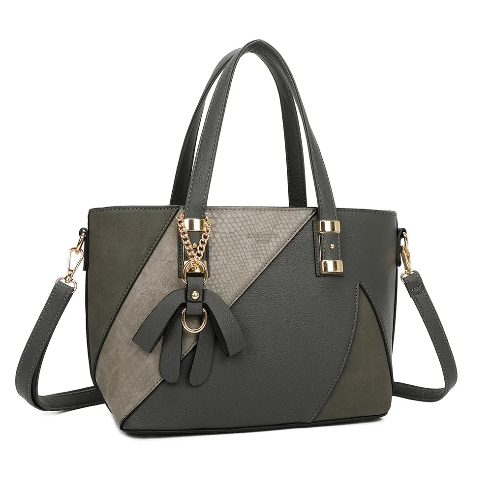 L’Ingénieuse Mini gris foncé de trois-quarts : empiècement effet croco et chaînette dorée – réf. Z-9329-34