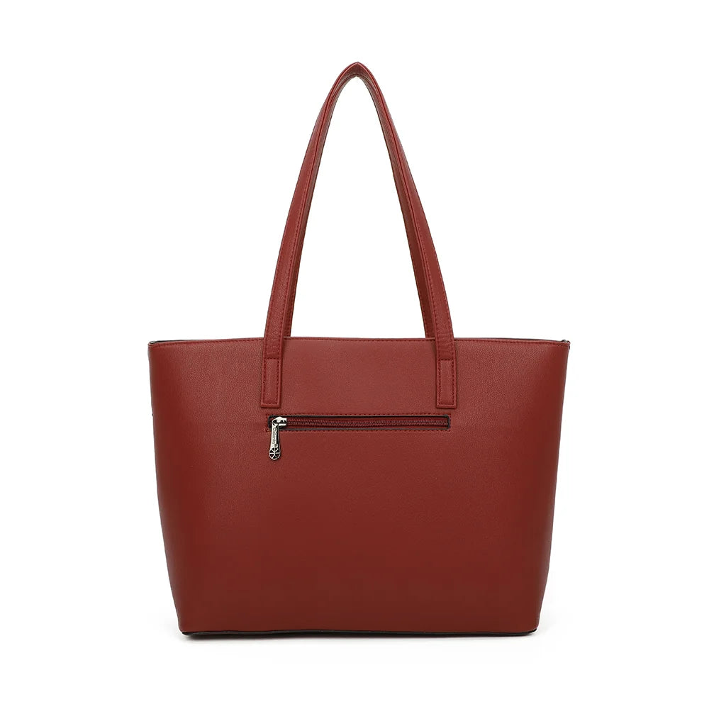 Dos de L'ingénieuse rouge foncé, lignes épurées et longues anses assorties – réf. M-9329-36