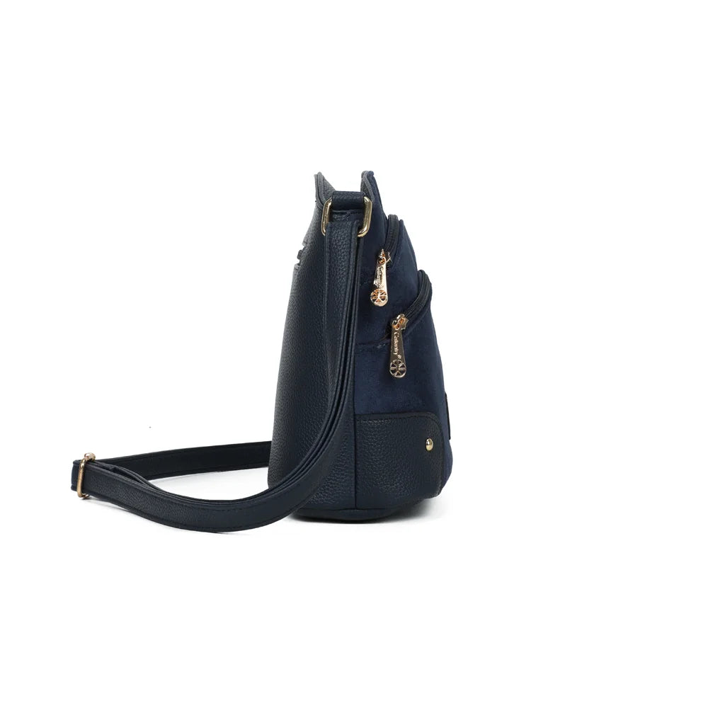 Profil du L'Organisé Chic bleu foncé, format compact et bandoulière réglable à boucle dorée – réf. M-9263-12