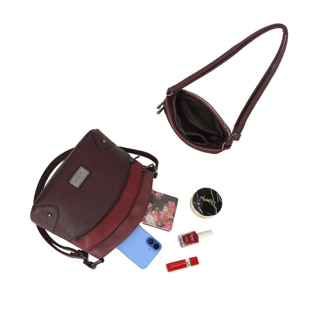 L’Organisé Compact bordeaux ouvert : compartiment principal pour téléphone, portefeuille, maquillage et clés – réf. M-9263-3