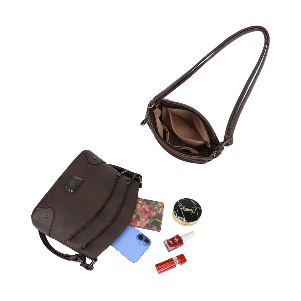 L’Organisé Compact café ouvert : compartiment principal pour téléphone, portefeuille, maquillage et clés – réf. M-9263-3