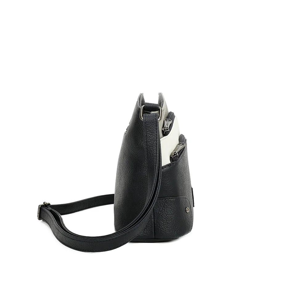 Profil de L’Organisé Compact noir/blanc/gris : format compact de 12 cm de profondeur et anneaux de bandoulière – réf. M-9263-3