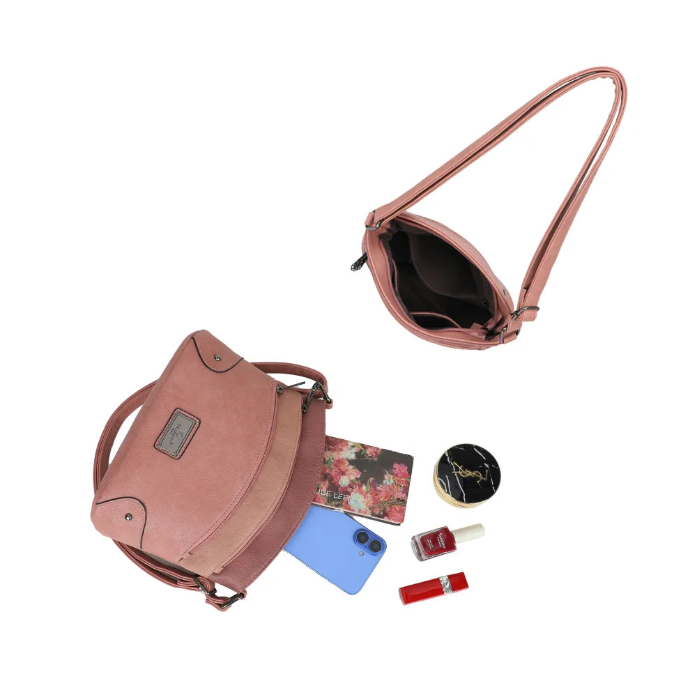 L’Organisé Compact rose foncé ouvert : compartiment principal pour téléphone, portefeuille, maquillage et clés – réf. M-9263-3