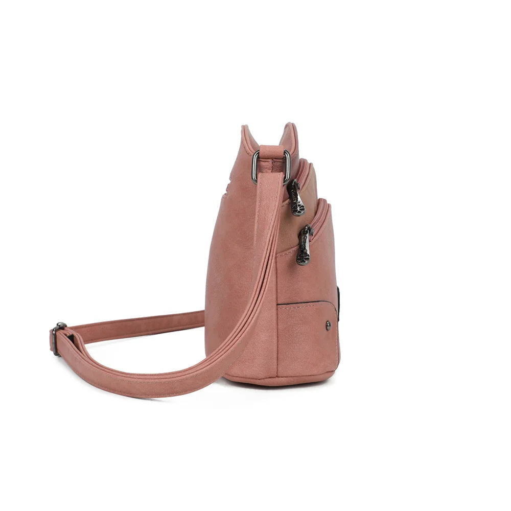 Profil de L’Organisé Compact rose foncé : format compact de 12 cm de profondeur et anneaux de bandoulière – réf. M-9263-3