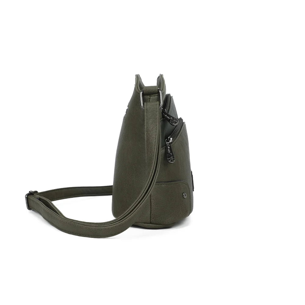 Profil de L’Organisé Compact vert foncé : format compact de 12 cm de profondeur et anneaux de bandoulière – réf. M-9263-3