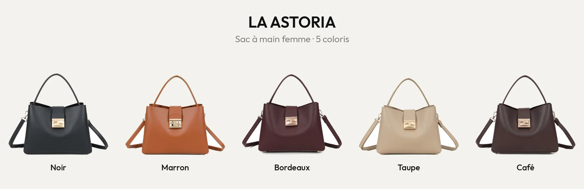 Sac à main femme La Astoria en 5 coloris : Noir, Marron, Bordeaux, Taupe et Coffee – Gallantry Paris – réf. DQ-8709
