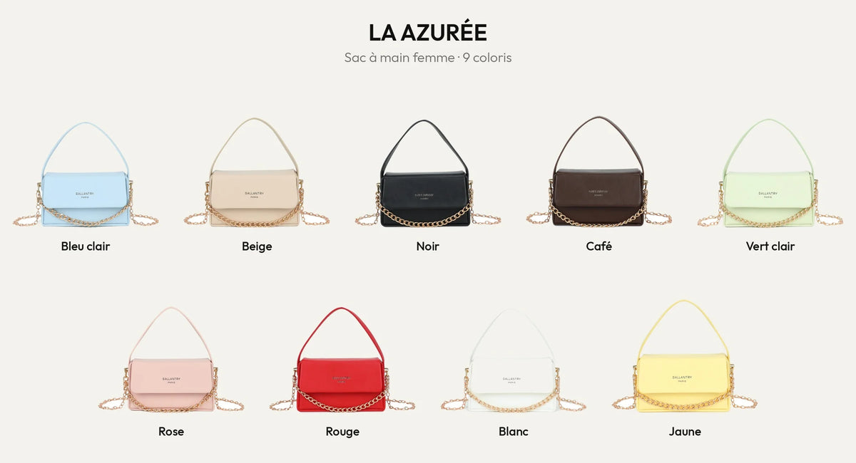 Mini sac à main La Azurée en 9 coloris : bleu clair, beige, noir, coffee, vert clair, rose, rouge, blanc, jaune – Gallantry Paris – réf. YL-26021