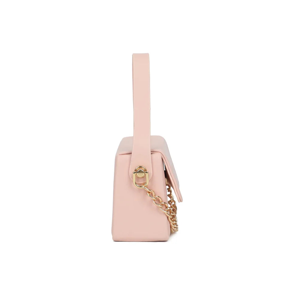 Profil de La Azurée rose : 6 cm de profondeur et anneaux dorés pour les chaînes – réf. YL-26021