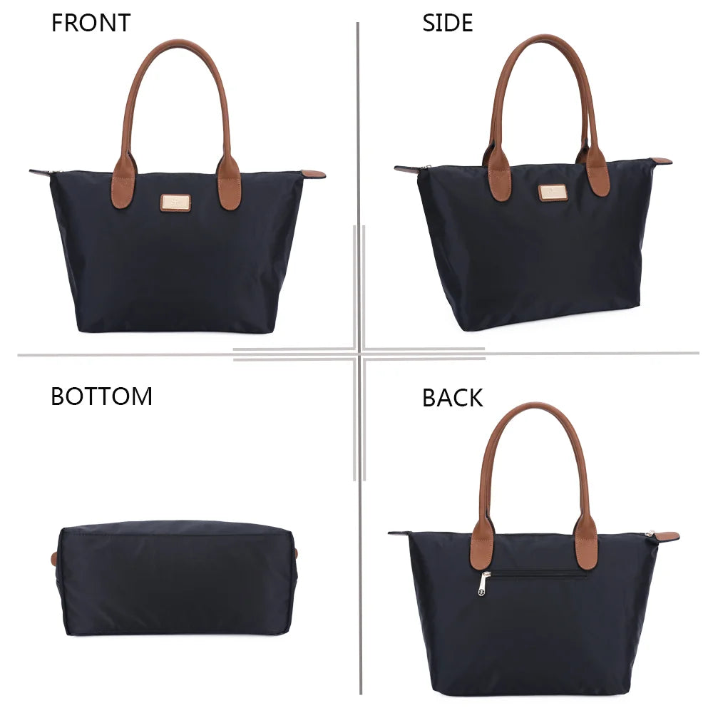 La Balade Medium noir sous quatre angles : face, profil, dessous et dos du sac en nylon – réf. Z-03