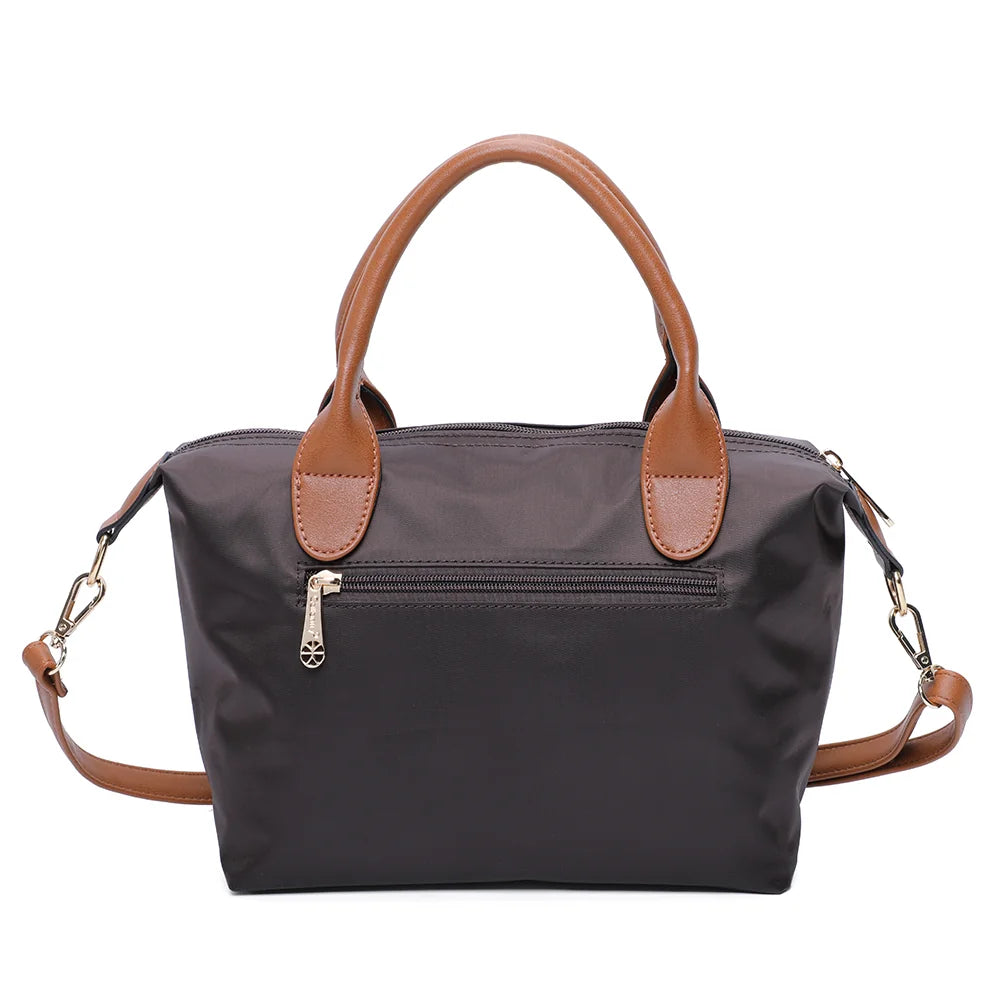 Dos de La Balade café : nylon lisse et poignées en simili cuir camel – réf. Z-01