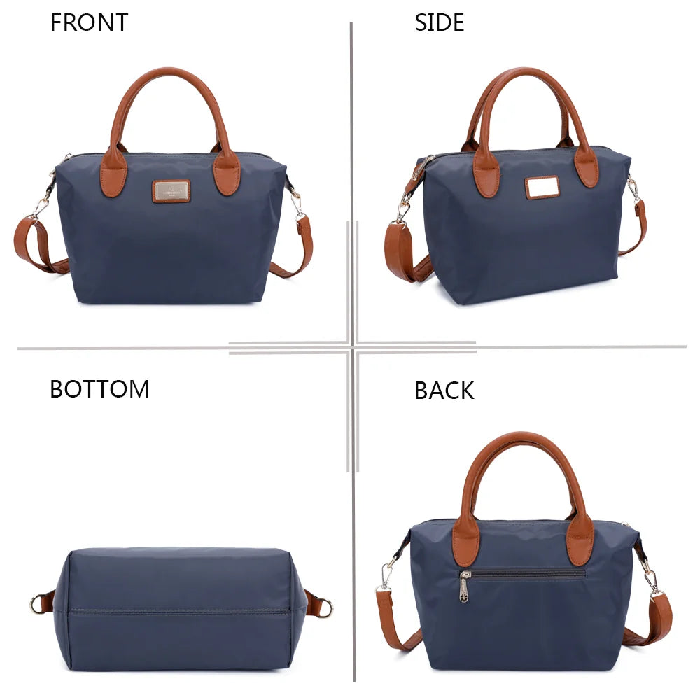 La Balade gris foncé sous tous les angles : face, côté, dessous et dos en nylon et simili cuir camel – réf. Z-01