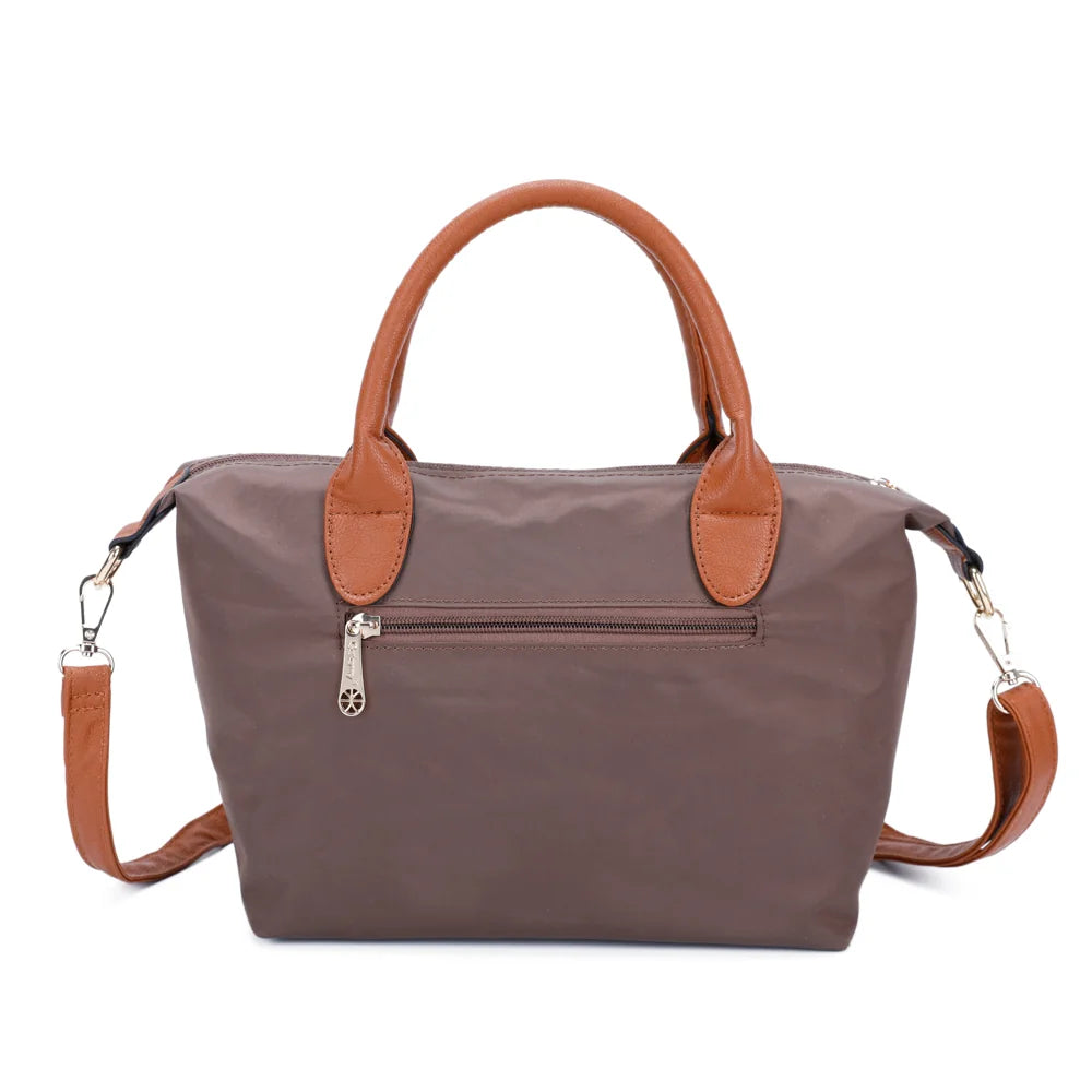 Dos de La Balade marron : nylon lisse et poignées en simili cuir camel – réf. Z-01