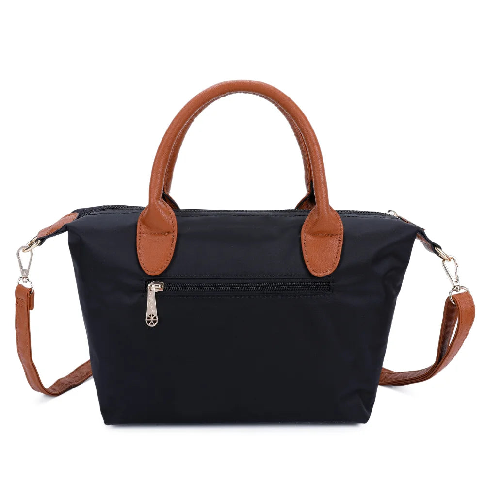 Dos de La Balade noir : nylon lisse et poignées en simili cuir camel – réf. Z-01