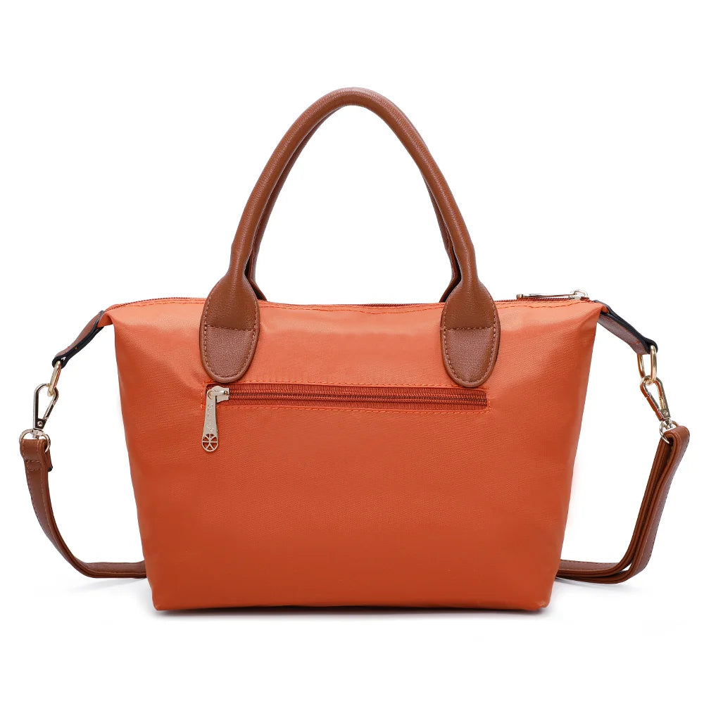 Dos de La Balade orange : nylon lisse et poignées en simili cuir camel – réf. Z-01