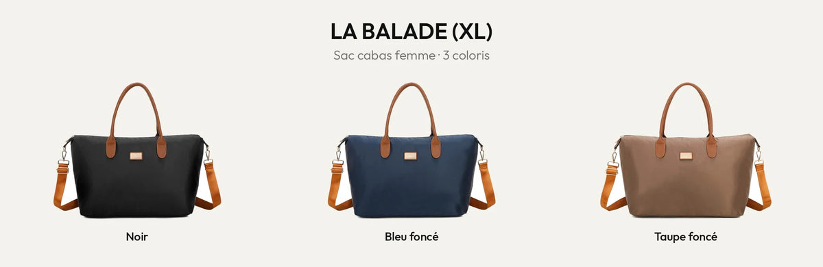 Sac cabas La Balade (XL) en nylon en noir, bleu foncé et taupe foncé – Gallantry Paris – réf. Z-04