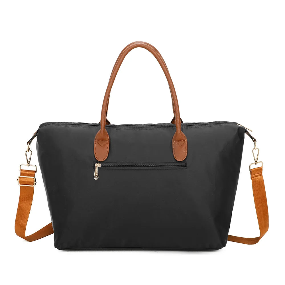 Dos du cabas La Balade (XL) noir, nylon léger et anses camel aux attaches surpiquées – réf. Z-04