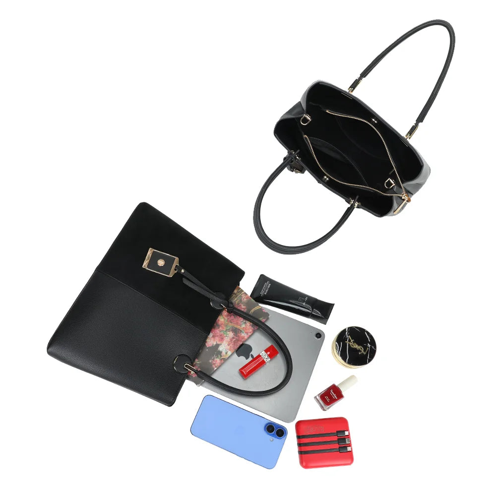 Intérieur du La Bellamy noir : plusieurs compartiments dont un central zippé – réf. G-7507-1