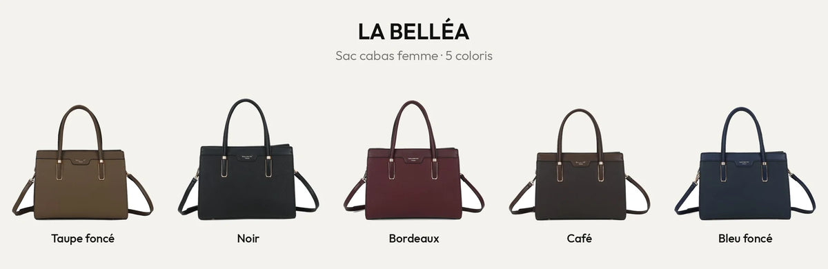 Sac cabas femme La Belléa en cinq coloris : taupe foncé, noir, bordeaux, coffee et bleu foncé – Gallantry Paris – réf. M-9463