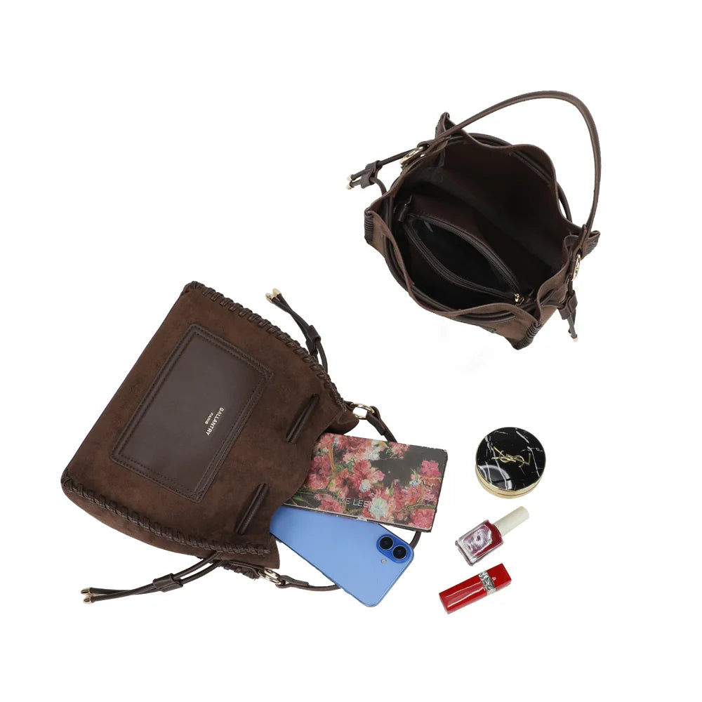 Intérieur du sac La Belmira café : plusieurs espaces de rangement, dont une poche zippée – réf. R-2073