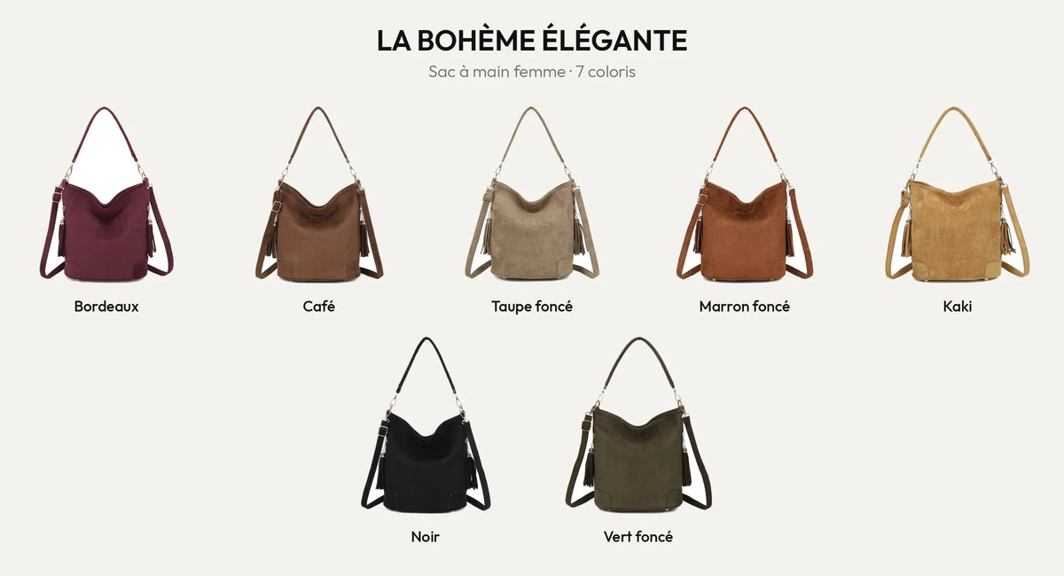 Sac à main La Bohème Élégante en suédine, 7 coloris – Gallantry Paris – réf. M-9271-9