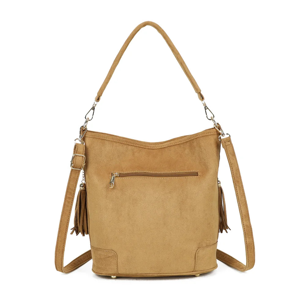 Dos du sac La Bohème Élégante kaki, suédine veloutée et coins renforcés surpiqués – réf. M-9271-9