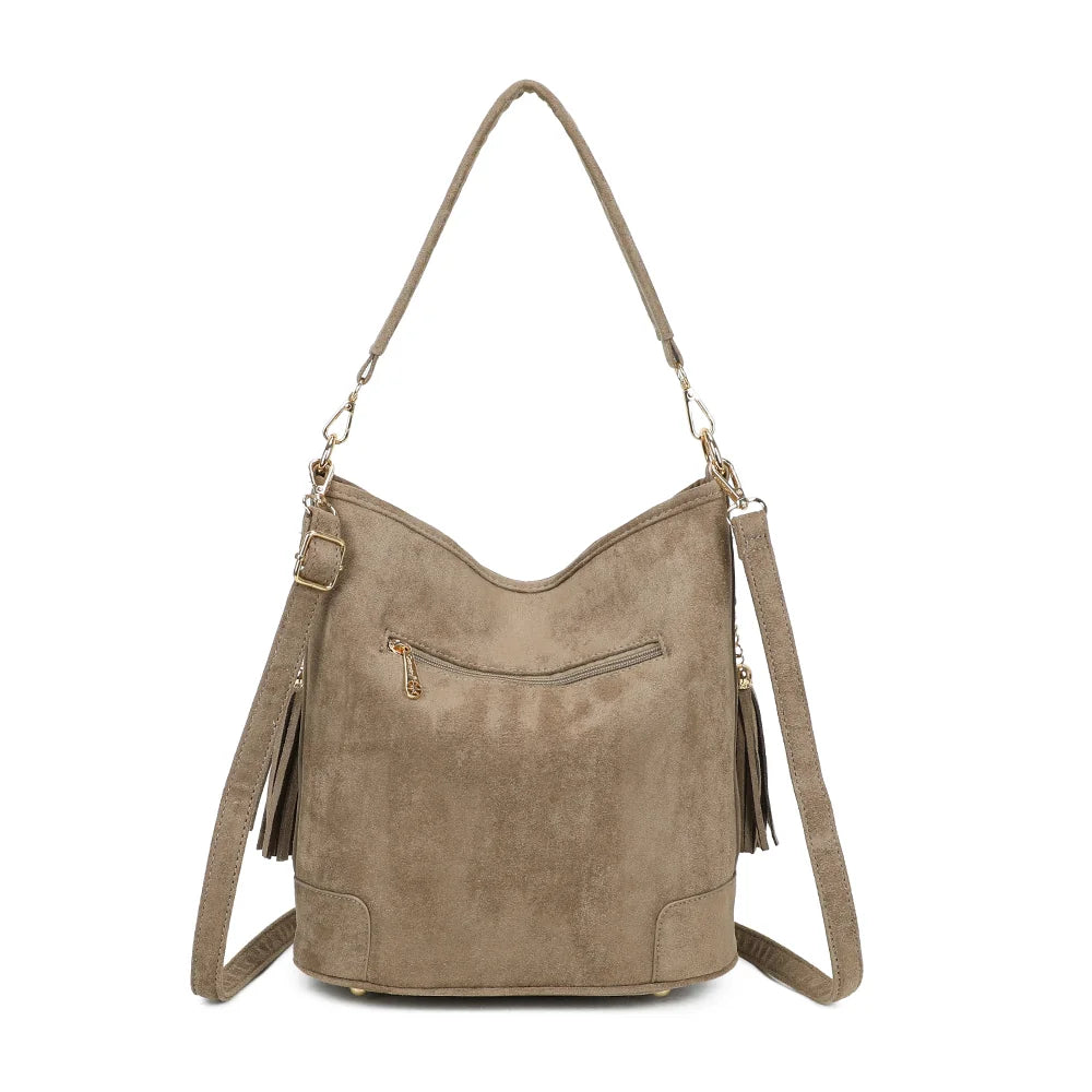 Dos du sac La Bohème Élégante taupe foncé, suédine veloutée et coins renforcés surpiqués – réf. M-9271-9