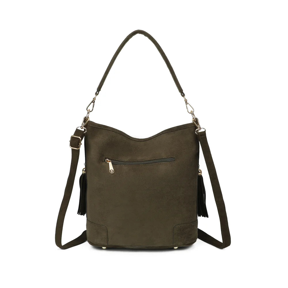 Dos du sac La Bohème Élégante vert foncé, suédine veloutée et coins renforcés surpiqués – réf. M-9271-9
