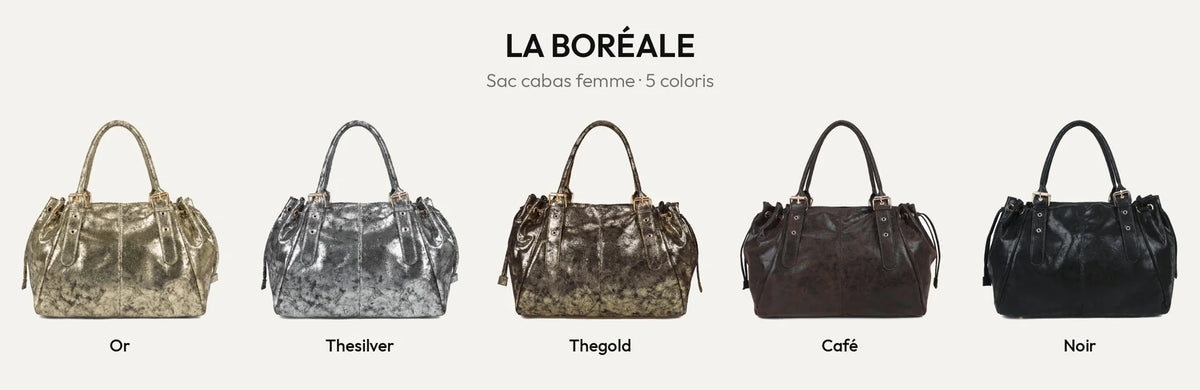 Sac cabas femme La Boréale en 5 coloris : or, argent vieilli, or vieilli, café et noir – Gallantry Paris – réf. R-62080-3-AIR