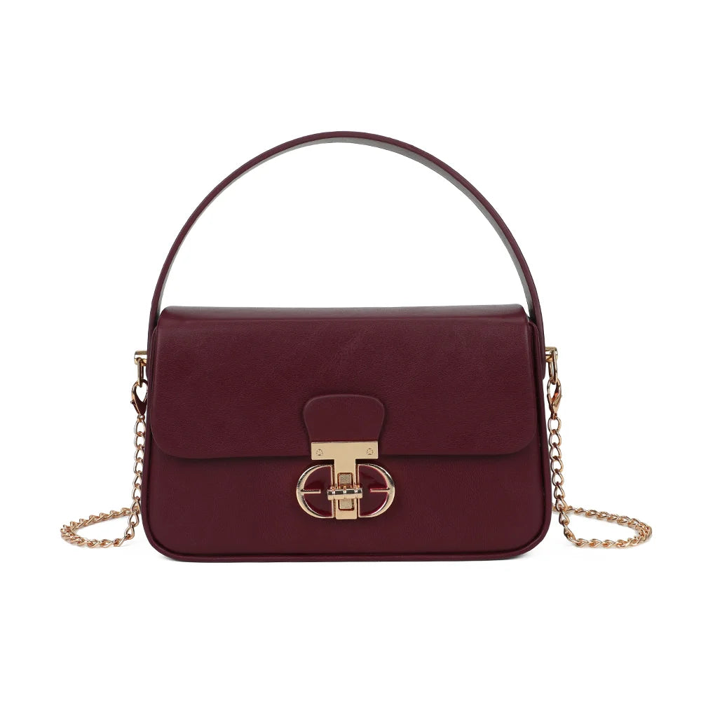 Petit sac à main femme La Caliane bordeaux, rabat et fermoir tournant doré – Gallantry Paris – réf. YL-26023