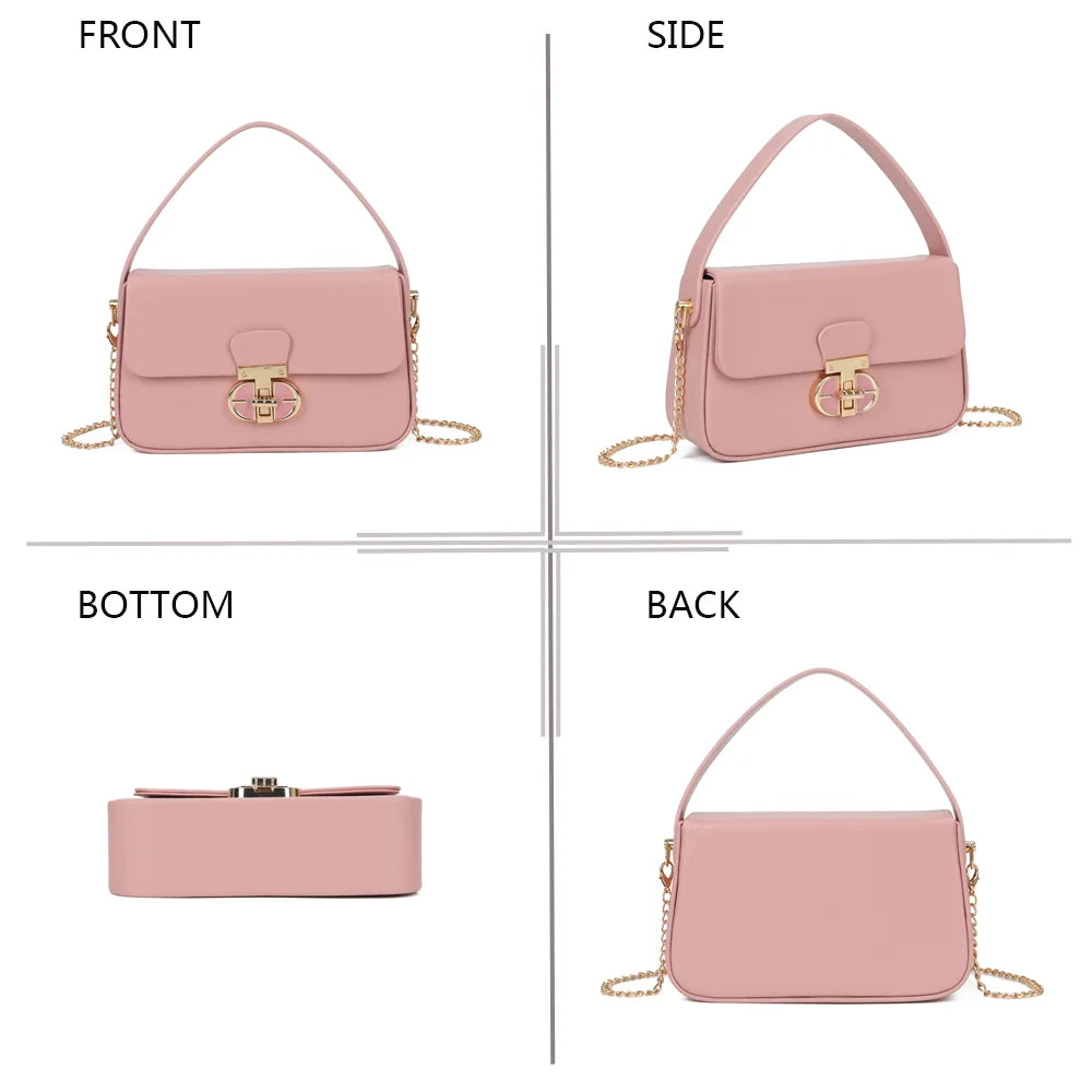 La Caliane rose sous quatre angles : face, profil, dessous et dos du sac – réf. YL-26023