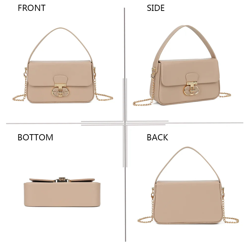 La Caliane taupe sous quatre angles : face, profil, dessous et dos du sac – réf. YL-26023