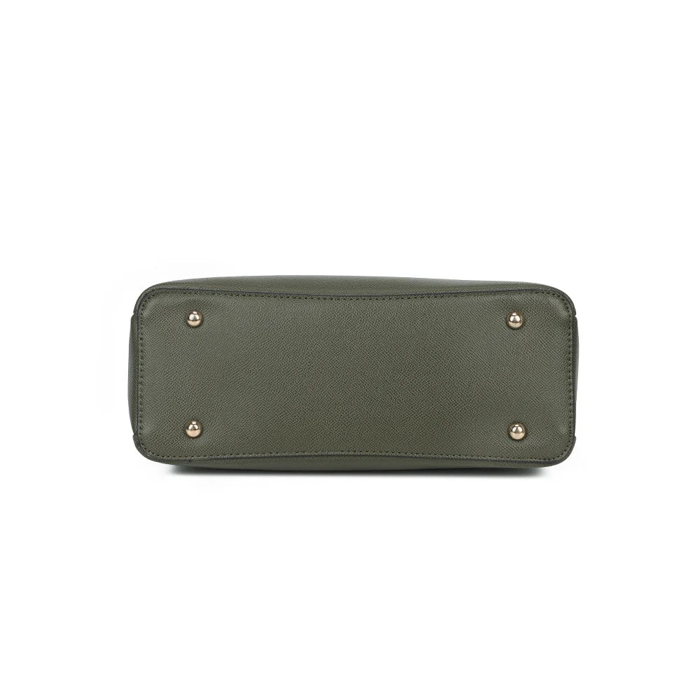 Dessous du sac La Cassia vert foncé, base plate et structurée qui tient bien debout – réf. DQ-8676-2