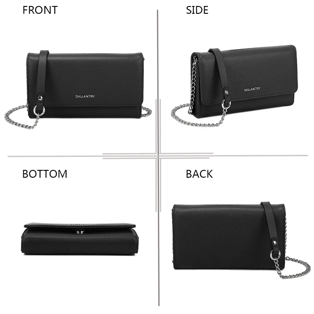 La Célina noir sous tous ses angles : face, côté, dessous et dos de la pochette à chaîne – réf. SF-69049