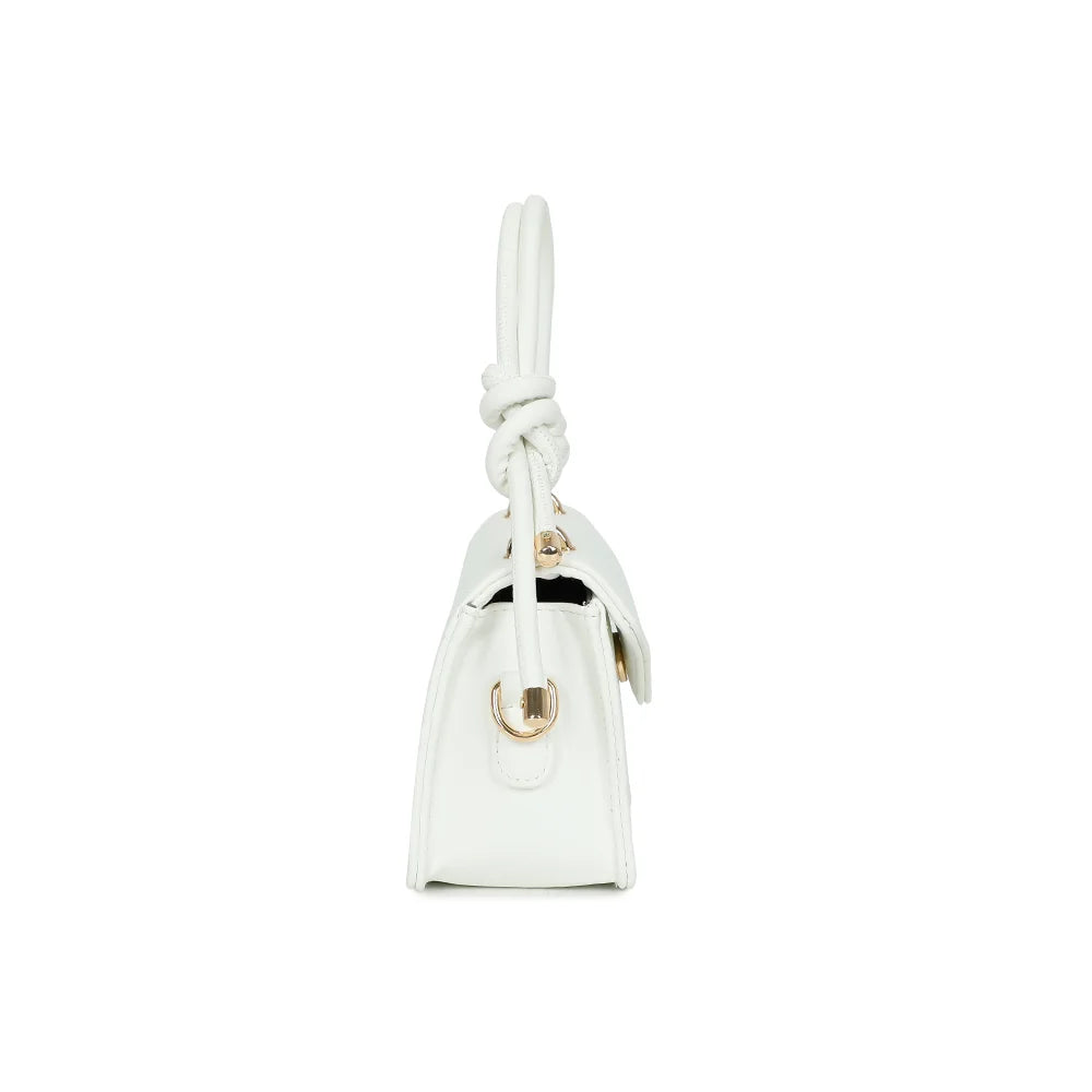 Profil de La Céline blanc : 8 cm de profondeur et anneau doré pour attacher la bandoulière – réf. C-0183